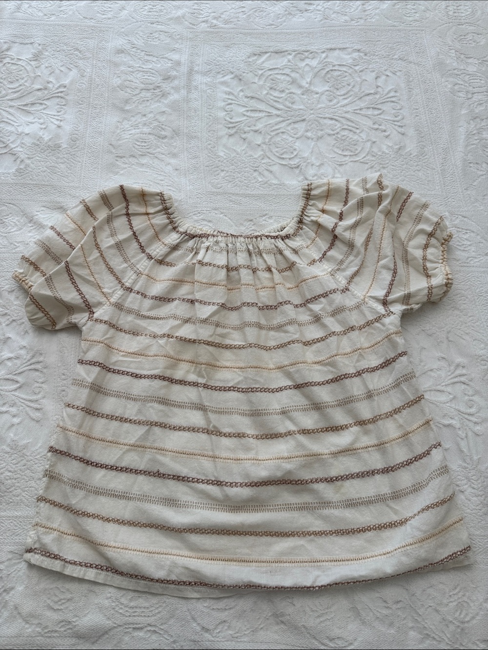 Ace & Jig Gelato Cream Peasant Top with Tan & Brown Stripes